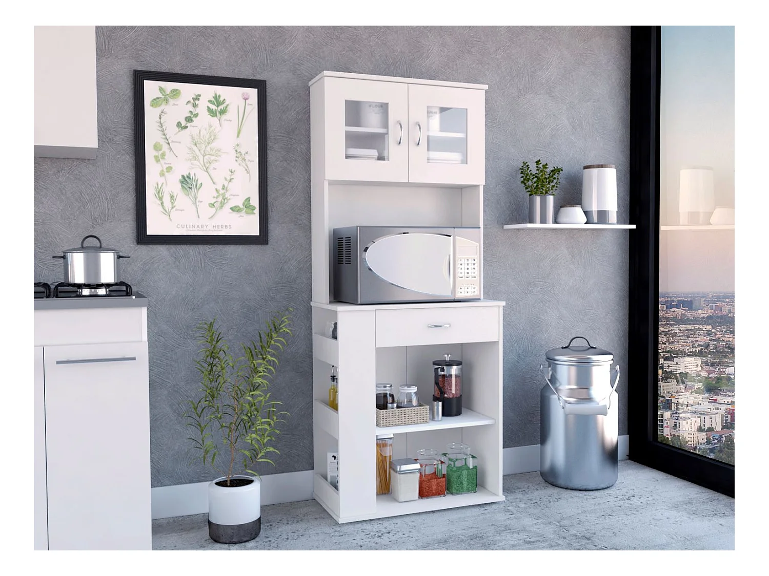 Capienza Meuble de cuisine pour micro-ondes, avec 1 tiroir et 2 portes , 169.92 cm X 69.85 cm X 34.79 cm , Blanc