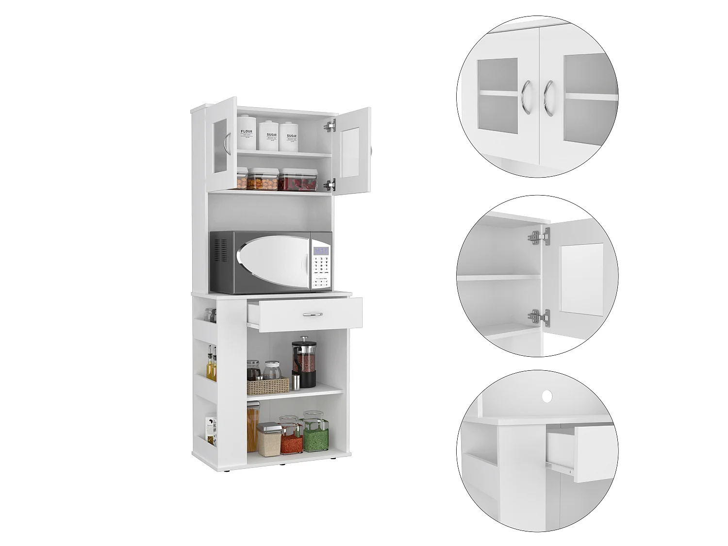 Alacena de Cocina para Microondas Capienza, con 1 Cajón y Armario de 2 Puertas , 169.92 cm  X 69.85 cm  X 34.79 cm  , Blanco