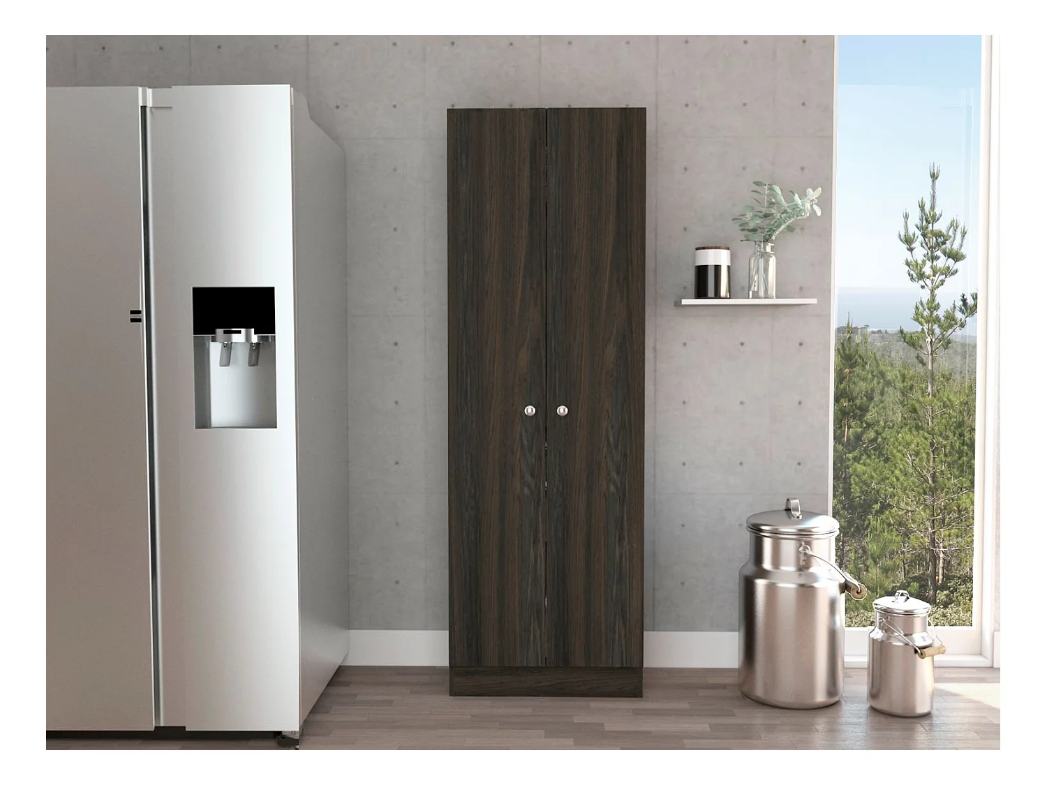 Armário multifunções Z 60, com duas portas e prateleiras interiores , 180.59 cm X 59.94 cm X 29.97 cm , Castanho