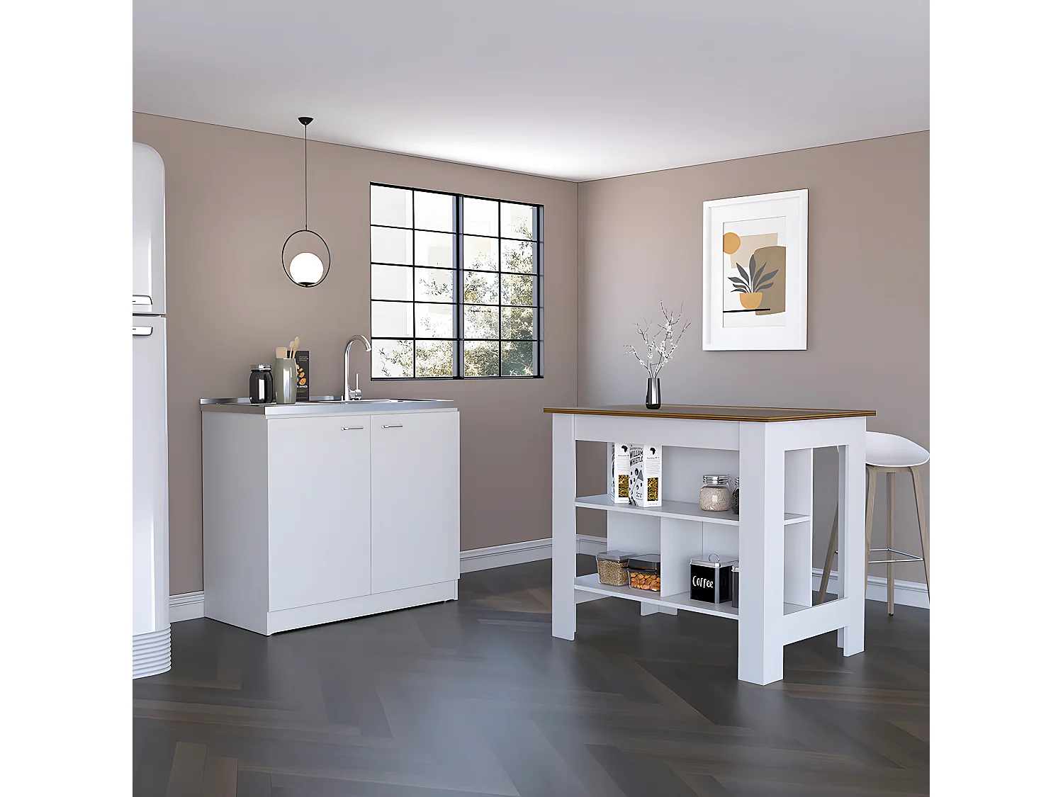 Set Phoenix, 90/90 cm Al X 103/100 cm An X 70/50 cm P, Bianco / Caramello