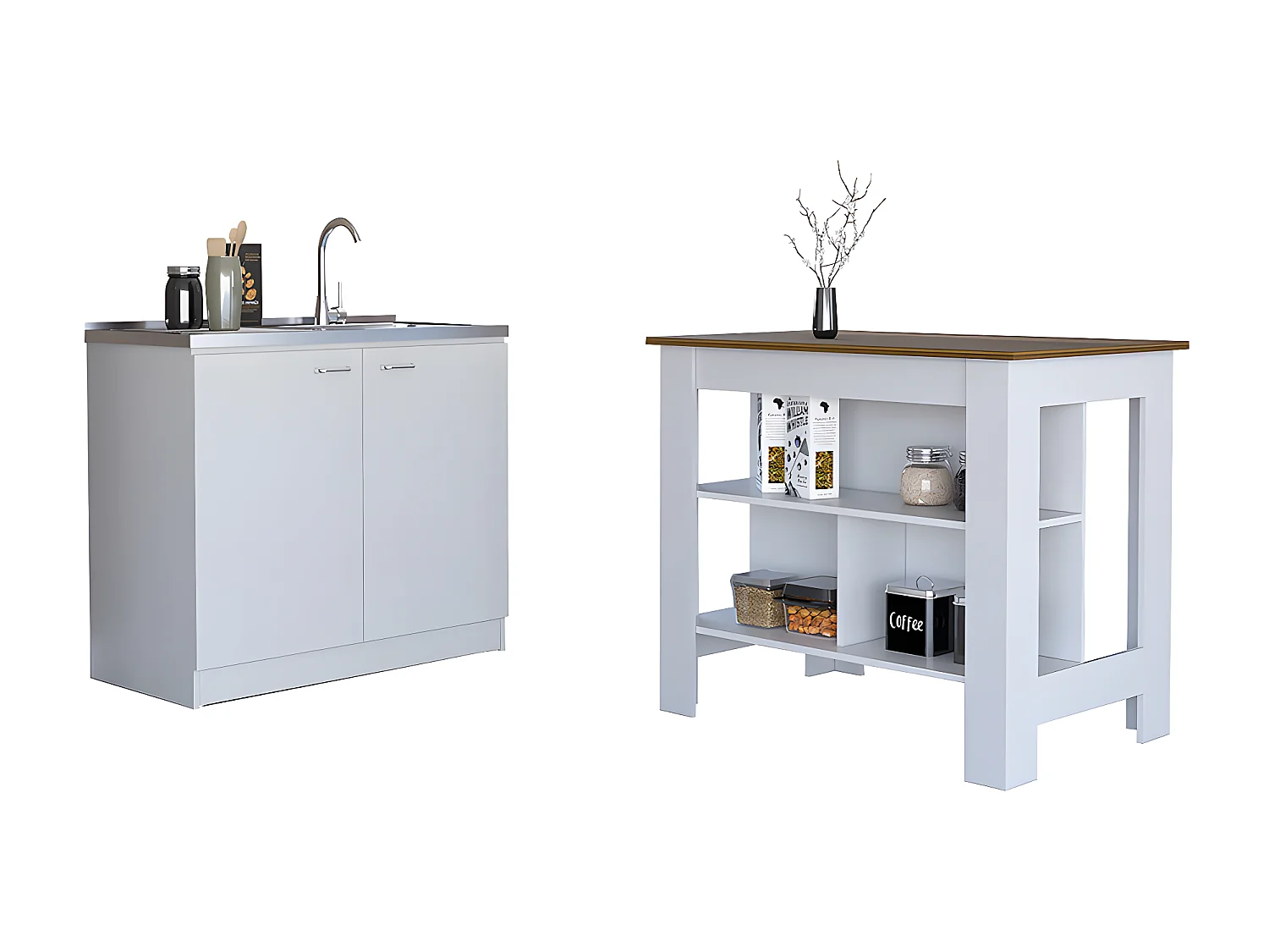 Set Phoenix, 90/90 cm Al X 103/100 cm An X 70/50 cm P, Bianco / Caramello