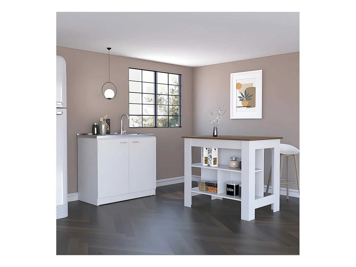 Ensemble Phoenix, 90/90 cm Al X 103/100 cm An X 70/50 cm P, Blanc / caramel
