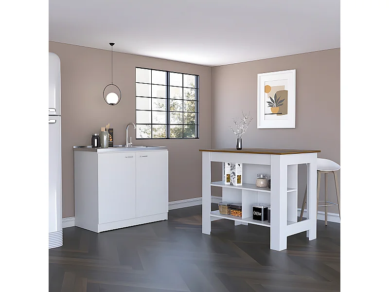 Conjunto Phoenix de Cocina, Isla de Cocina + Mueble de Cocina con fregadero