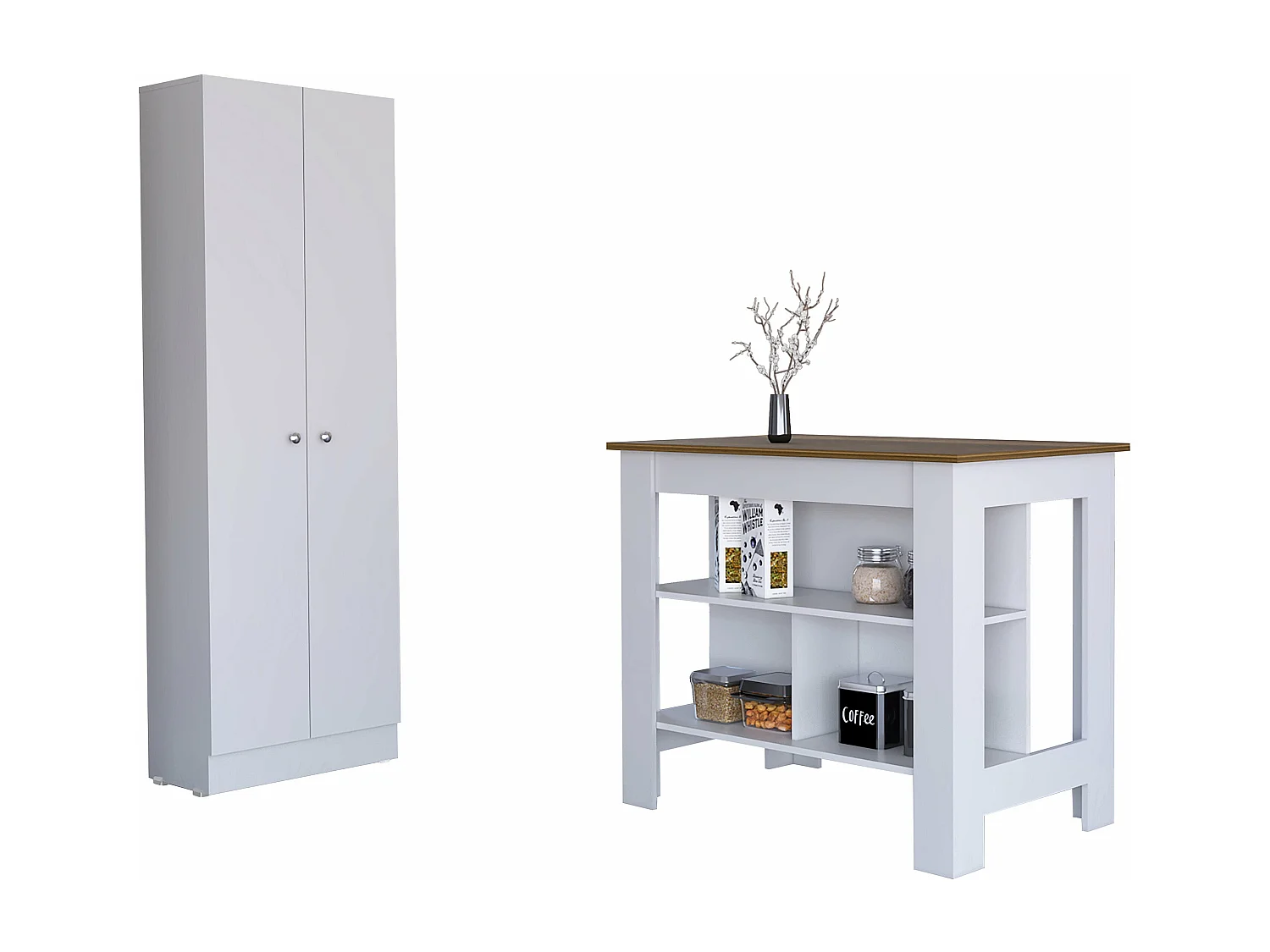 Ensemble Charlotte, 35.4/180.6 cm Al X 40.5/60 cm An X 70/30 cm P, Blanc / caramel