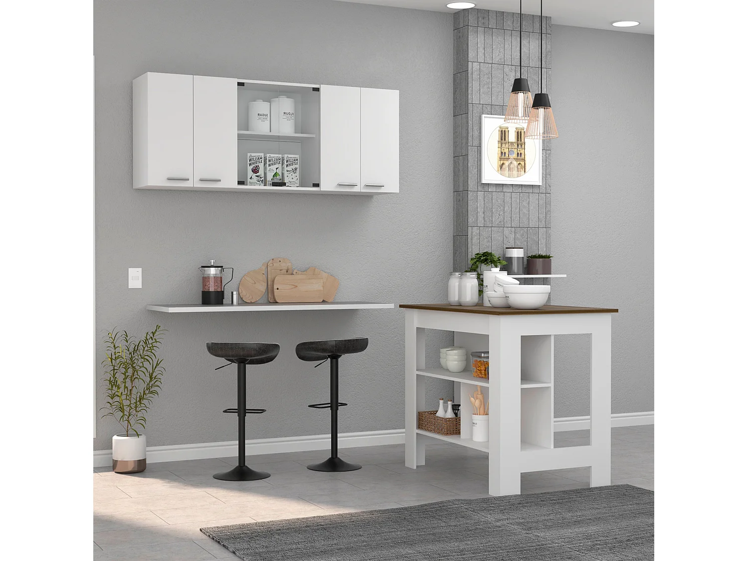 Ensemble Norfolk, 35.4/60 CM Al X 103/150 An cm X 70/31.5 P cm, Blanc / caramel