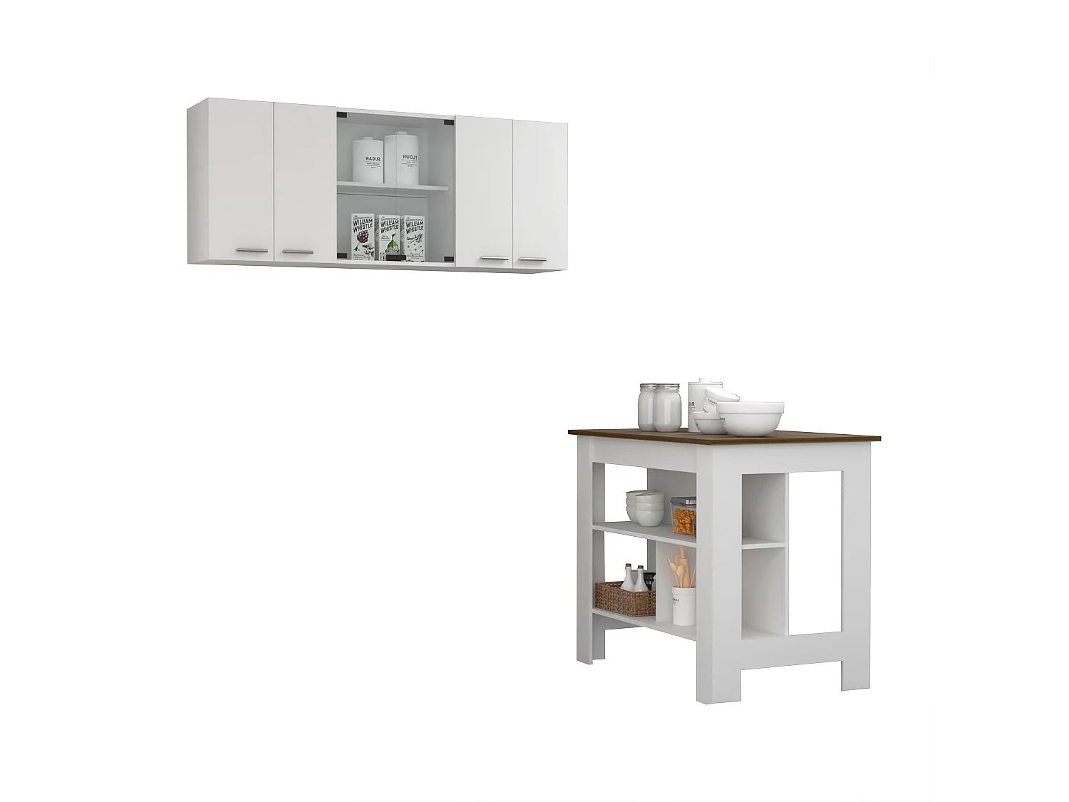 Ensemble Norfolk, 35.4/60 CM Al X 103/150 An cm X 70/31.5 P cm, Blanc / caramel