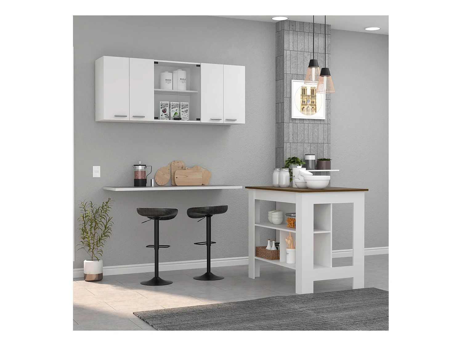 Conjunto Norfolk de Cocina, Isla de Cocina + Mueble de Pared para Cocina