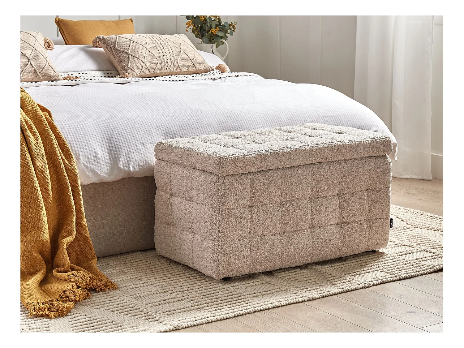 Repousa-pés com arrumação MICHIGAN Bouclé Creme