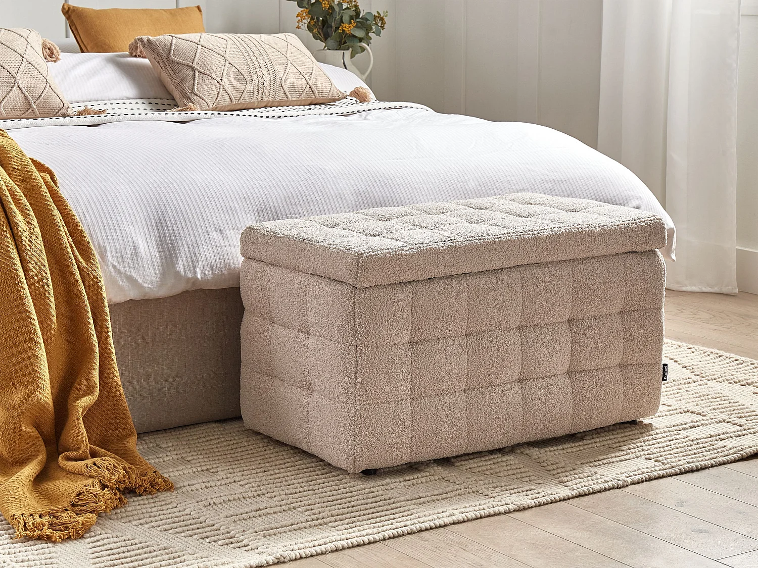 Pouf de rangement MICHIGAN Bouclé Beige
