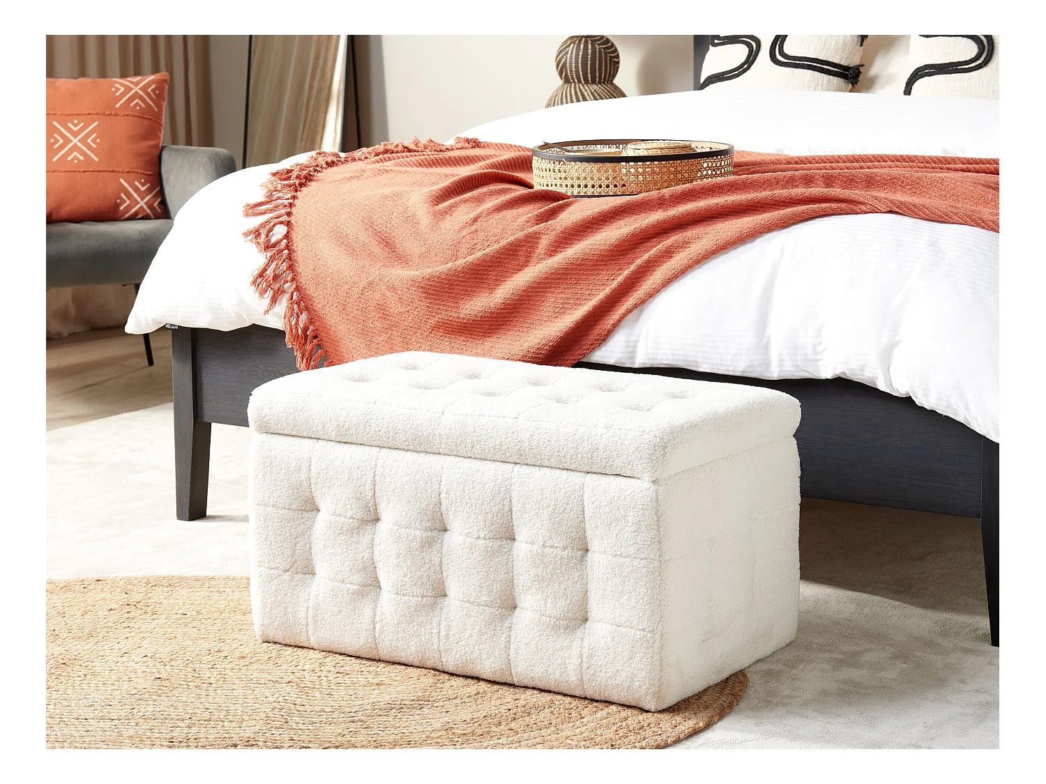 Pouf de rangement MICHIGAN Bouclé Blanc