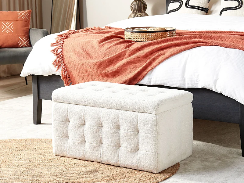 Opbergpoef MICHIGAN Bouclé Wit