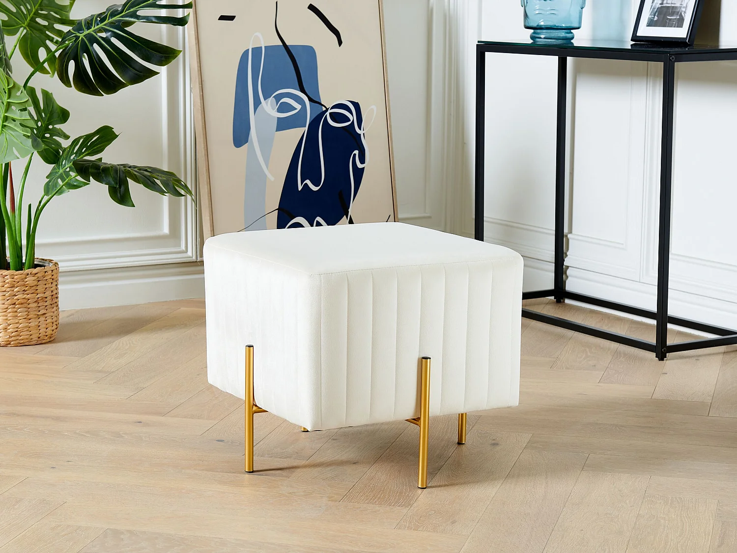 Pouf en velours blanc crème 45 x 45 cm DAYTON