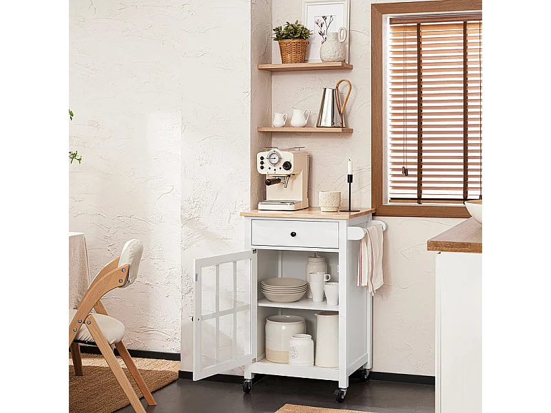 Kredens z kółkami i szklanymi drzwiami FKW98-WN