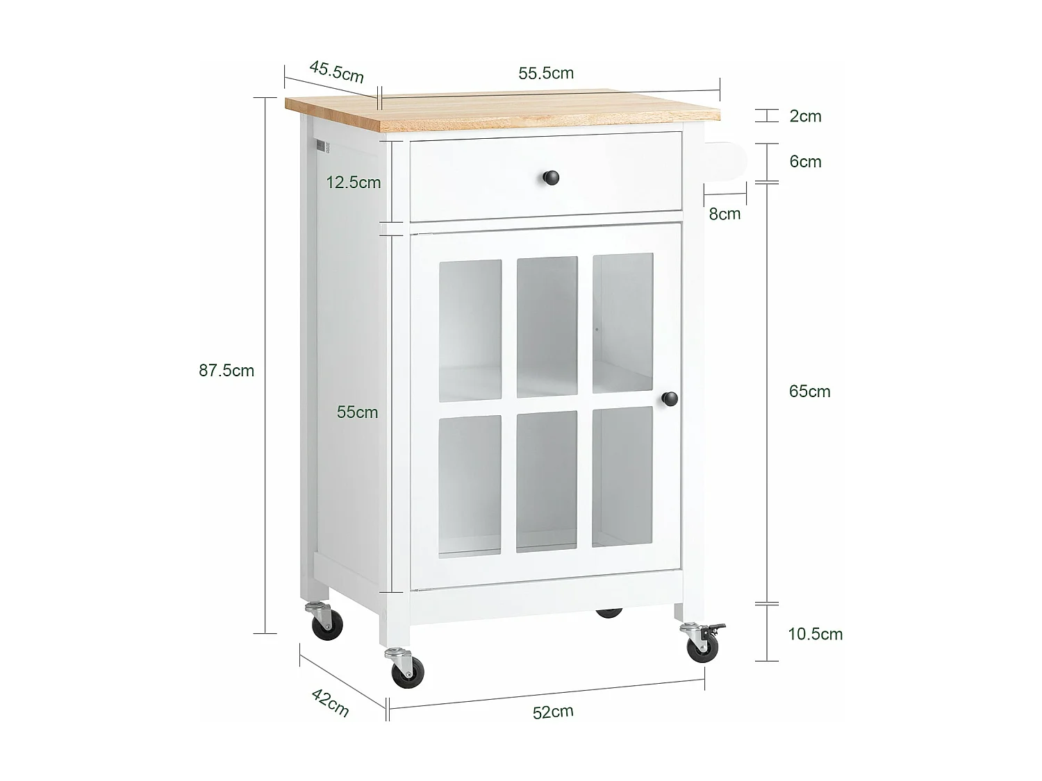 SoBuy Chariot de Service Desserte de Cuisine à roulettes Meuble de Rangement pour Cuisine et Salon Blanc L63xP46xH88cm, FKW98-WN
