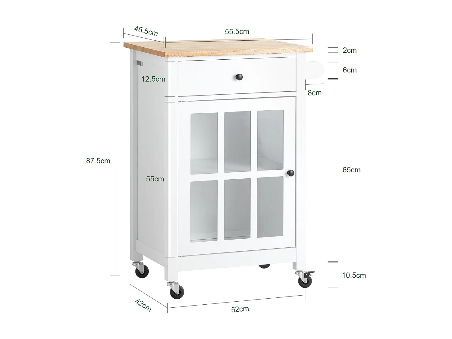SoBuy Chariot de Service Desserte de Cuisine à roulettes Meuble de Rangement pour Cuisine et Salon Blanc L63xP46xH88cm, FKW98-WN