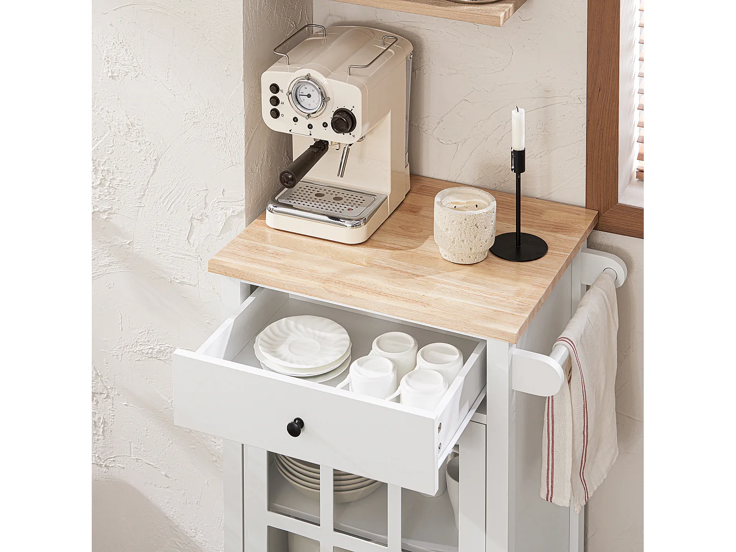 SoBuy Chariot de Service Desserte de Cuisine à roulettes Meuble de Rangement pour Cuisine et Salon Blanc L63xP46xH88cm, FKW98-WN