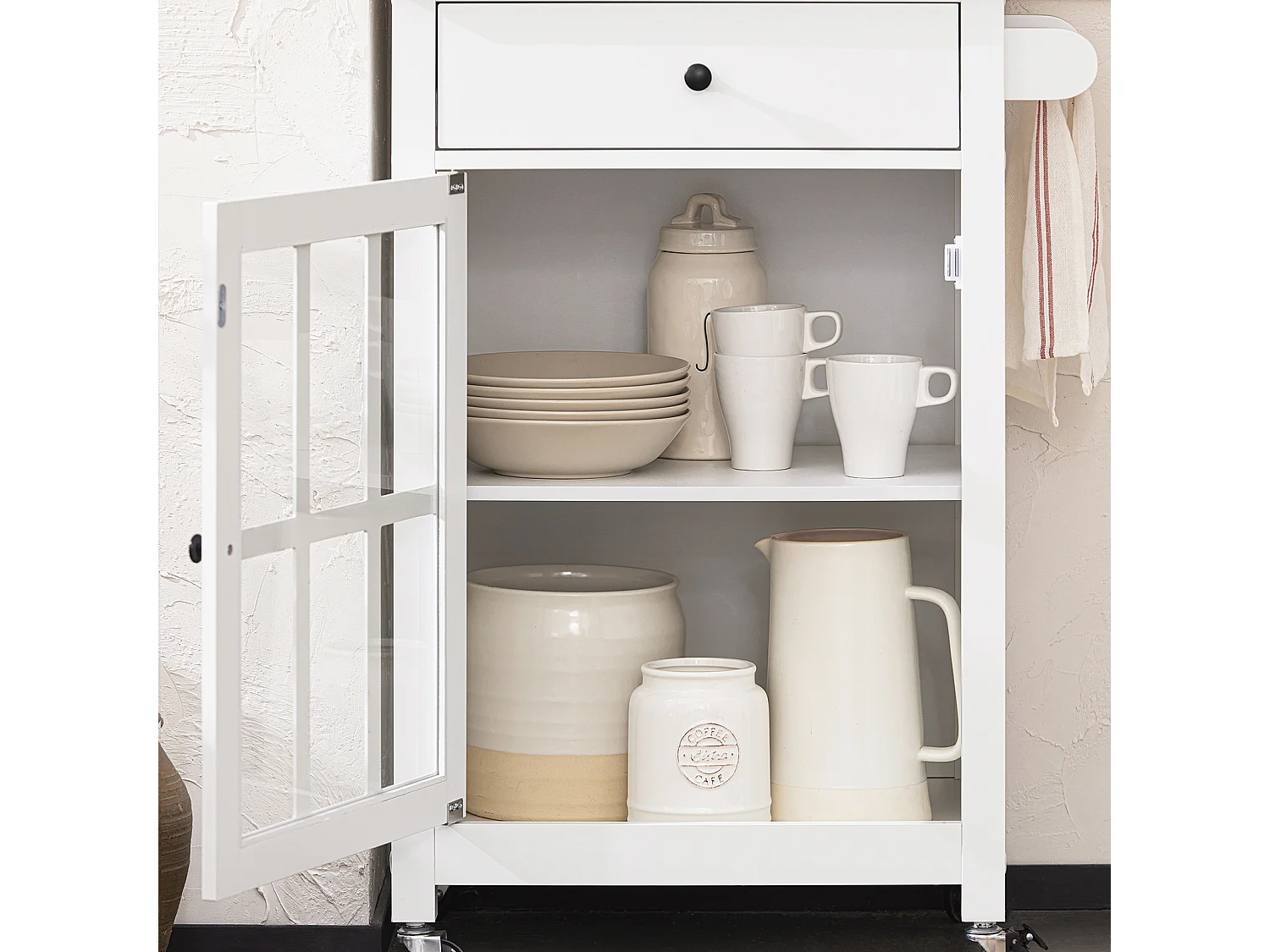 SoBuy Chariot de Service Desserte de Cuisine à roulettes Meuble de Rangement pour Cuisine et Salon Blanc L63xP46xH88cm, FKW98-WN