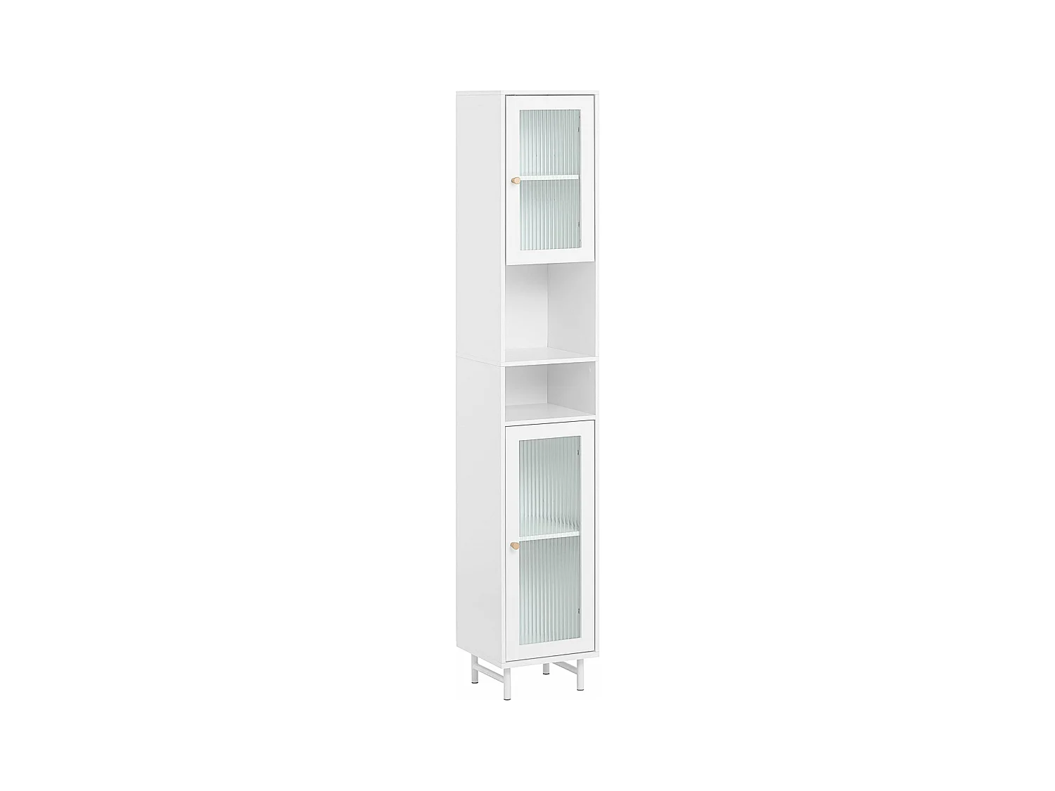 SoBuy BZR118-W Meuble Colonne de Salle de Bain Armoire Haute Placard de Rangement avec 2 Portes en Verre, 2 Compartiments Ouverts, Blanc