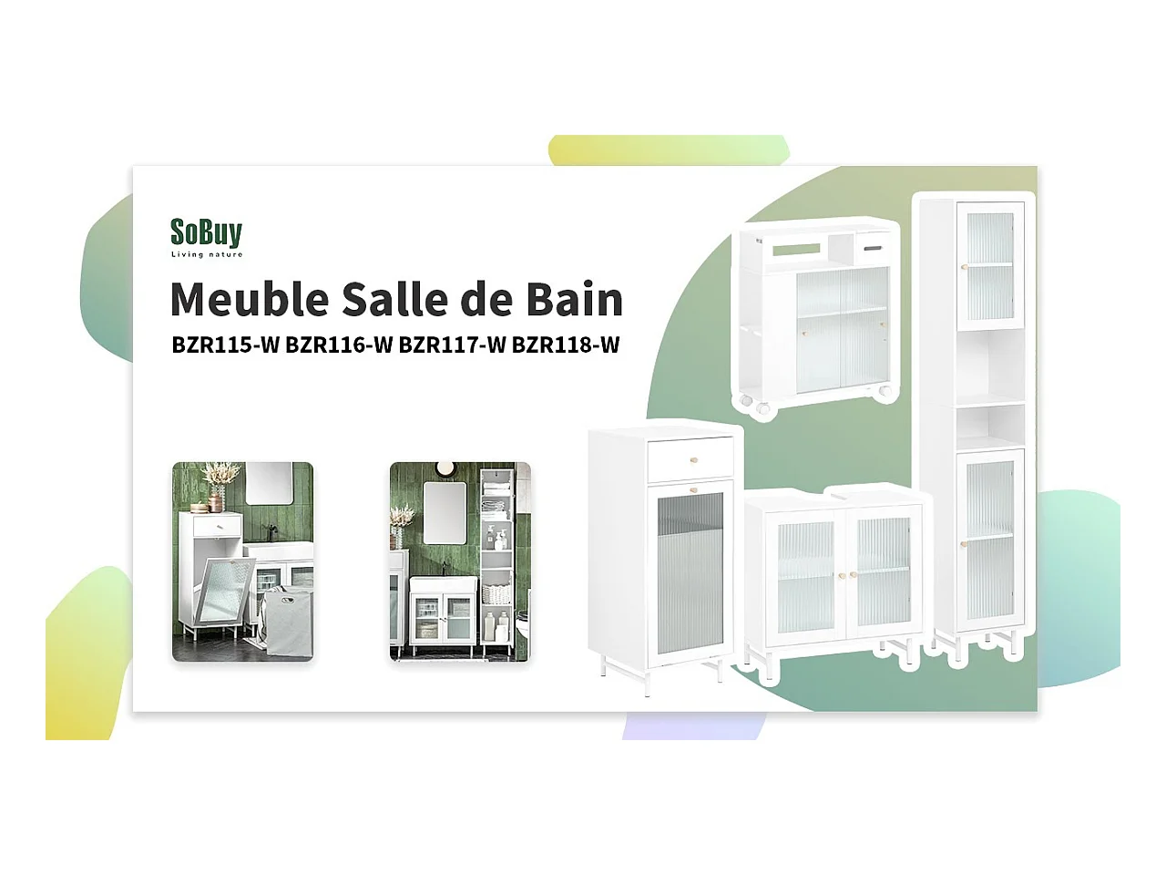 Mobile A Colonna Bagno Salvaspazio Mobile Alto Con Due Ante In Vetro Mobile Bagno Stretto Bianco 30x30x171 Cm BZR118-W SoBuy
