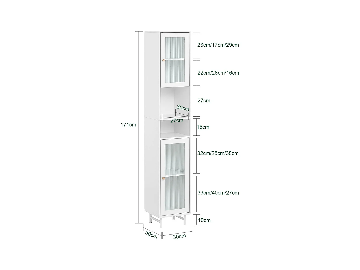 Mobile A Colonna Bagno Salvaspazio Mobile Alto Con Due Ante In Vetro Mobile Bagno Stretto Bianco 30x30x171 Cm BZR118-W SoBuy