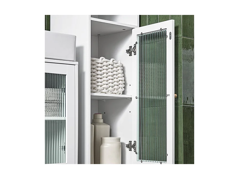 Mobile A Colonna Bagno Salvaspazio Mobile Alto Con Due Ante In Vetro Mobile Bagno Stretto Bianco 30x30x171 Cm BZR118-W SoBuy