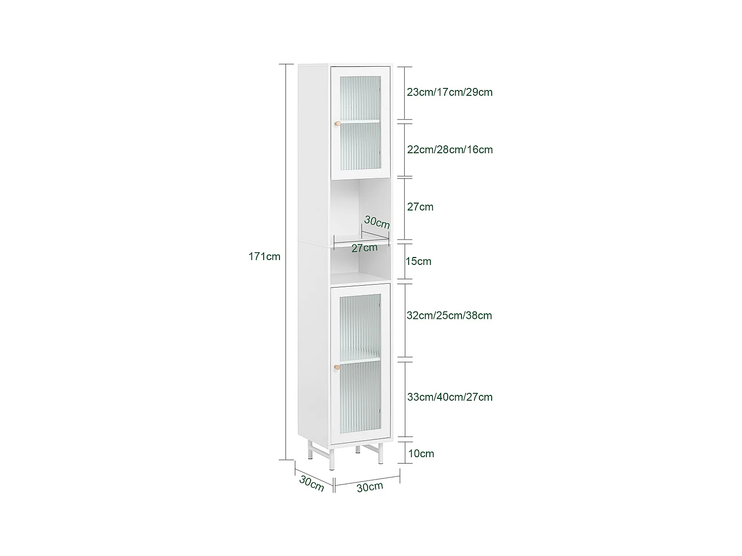 Mobile A Colonna Bagno Salvaspazio Mobile Alto Con Due Ante In Vetro Mobile Bagno Stretto Bianco 30x30x171 Cm BZR118-W SoBuy