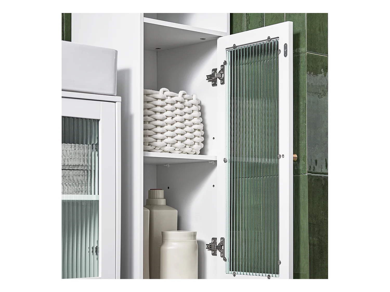 Mobile A Colonna Bagno Salvaspazio Mobile Alto Con Due Ante In Vetro Mobile Bagno Stretto Bianco 30x30x171 Cm BZR118-W SoBuy
