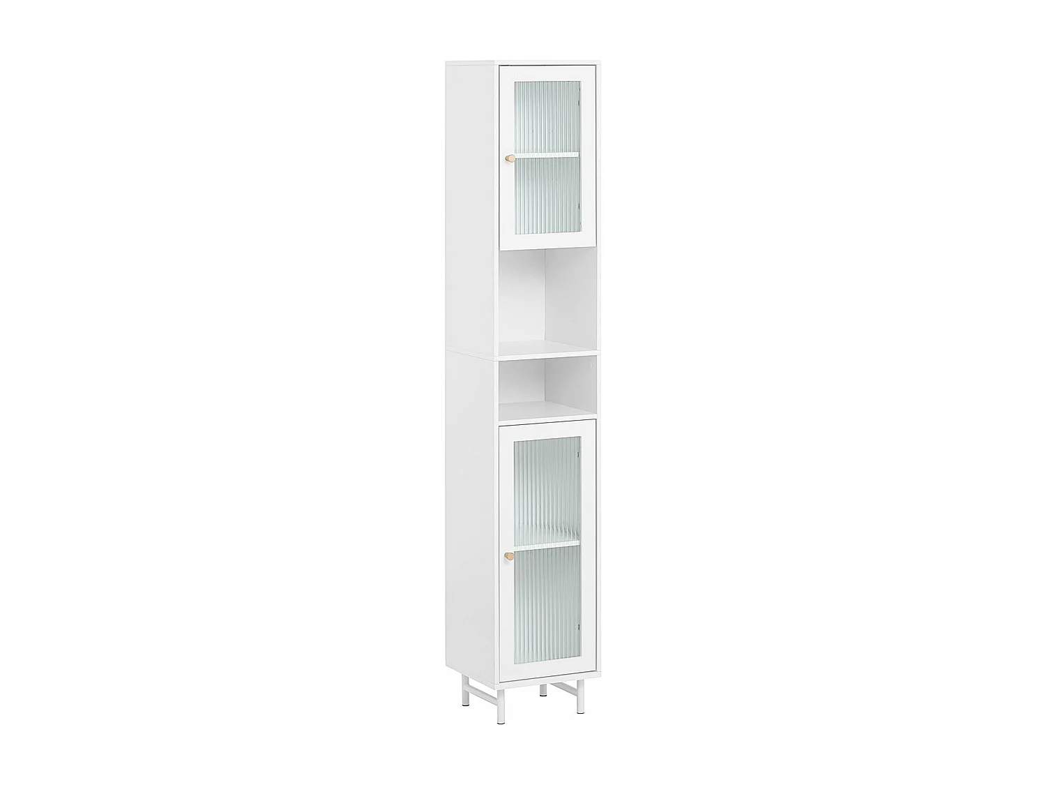 SoBuy BZR118-W Meuble Colonne de Salle de Bain Armoire Haute Placard de Rangement avec 2 Portes en Verre, 2 Compartiments Ouverts, Blanc