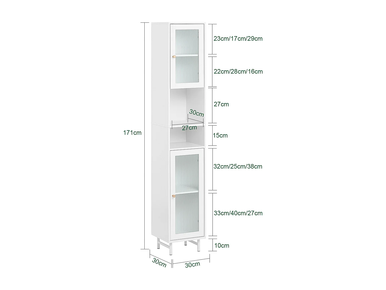 SoBuy BZR118-W Meuble Colonne de Salle de Bain Armoire Haute Placard de Rangement avec 2 Portes en Verre, 2 Compartiments Ouverts, Blanc
