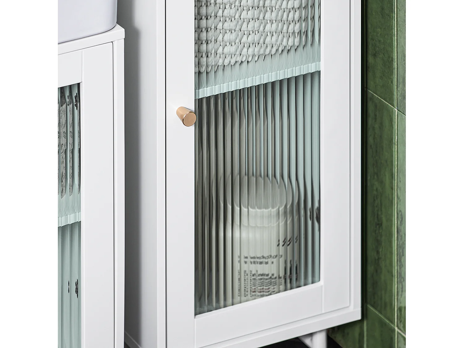 SoBuy BZR118-W Meuble Colonne de Salle de Bain Armoire Haute Placard de Rangement avec 2 Portes en Verre, 2 Compartiments Ouverts, Blanc