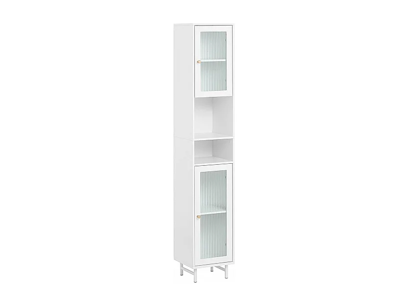 SoBuy BZR118-W Meuble Colonne de Salle de Bain Armoire Haute Placard de Rangement avec 2 Portes en Verre, 2 Compartiments Ouverts, Blanc