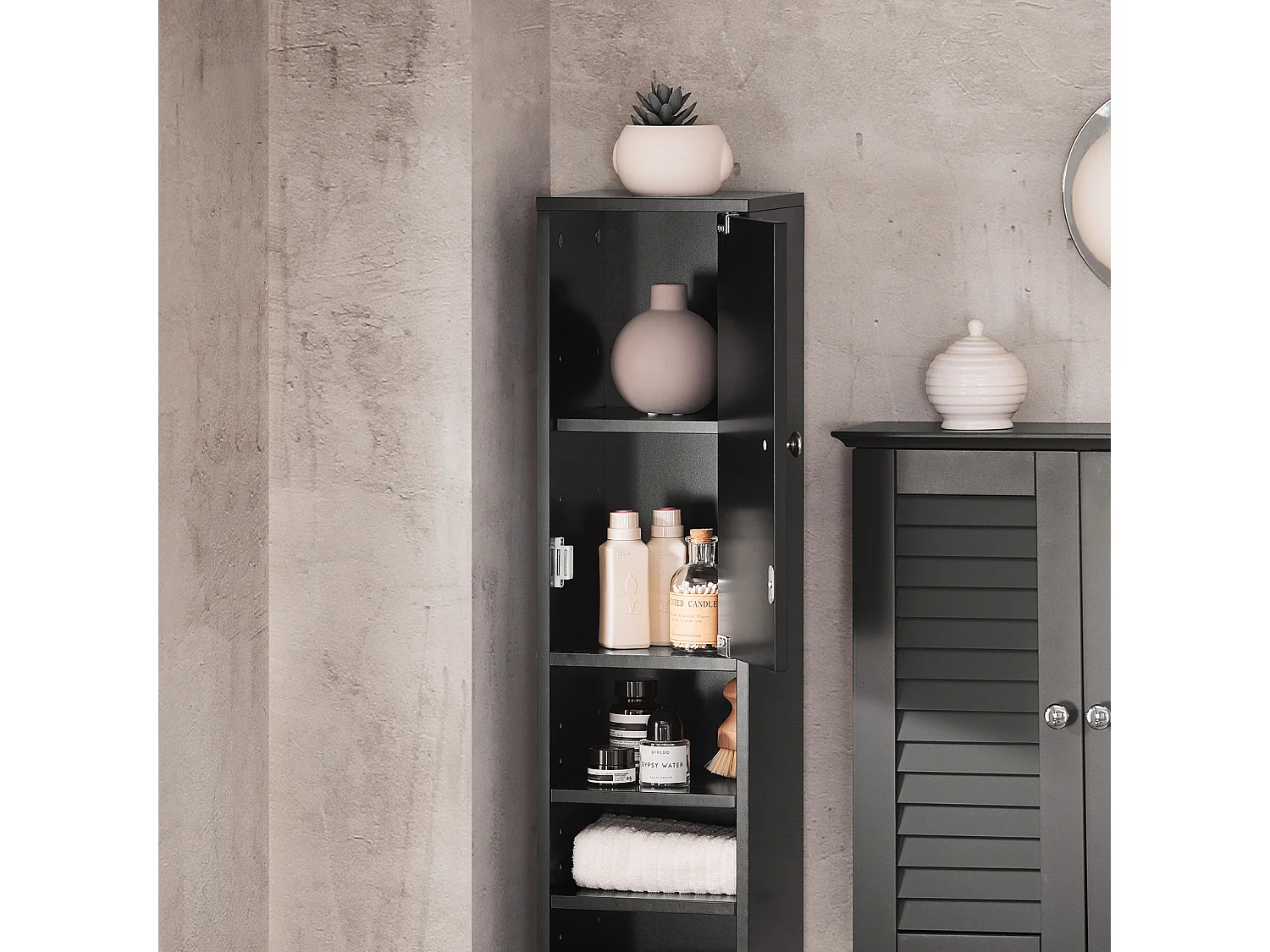 SoBuy BZR34-SCH Meuble de Rangement Salle d Bain Meuble Colonne Armoire de Toilette Meuble WC L20xP20xH180cm – Noir