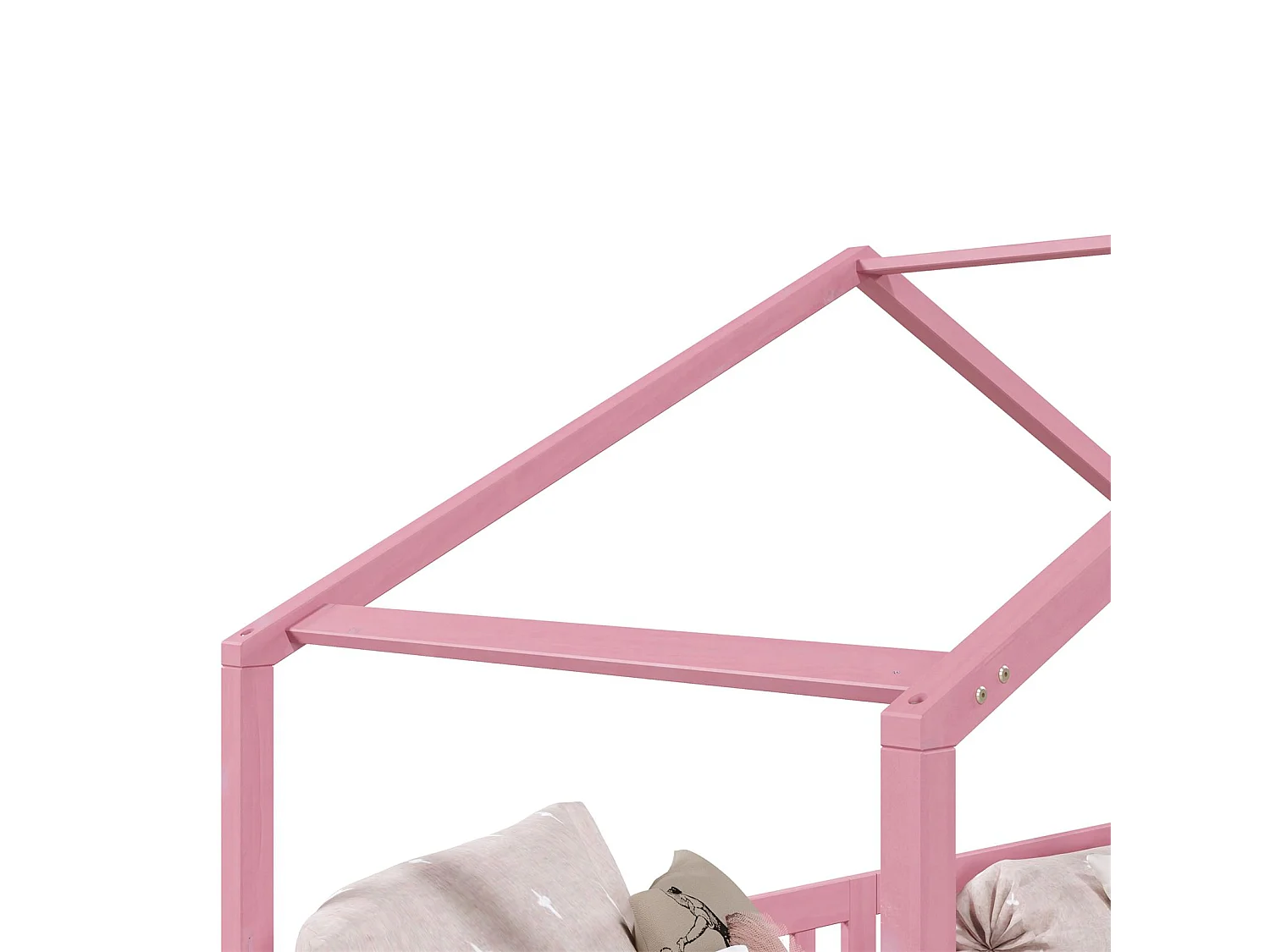 Lit cabane enfant 90x190 cm LISAN lit Simple montessori avec Barrières de Protection en Bois Massif lasuré rose