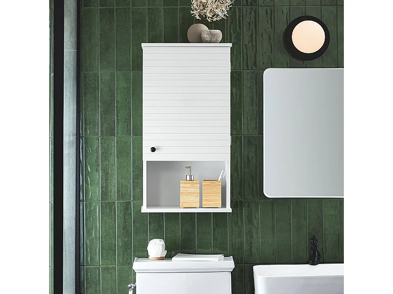 SoBuy BZR25-SCH Meuble Haut Armoire Suspendue de Toilettes Placard Mural avec Porte pour Salle de Bain Armoire à Pharmacie avec étagères