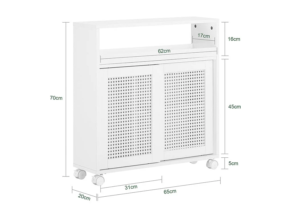 SoBuy BZR119-W Armoire WC Toilettes Compact Roulante sur Roulettes, Support Papier Toilette avec 2 Portes Coulissantes en Ploy Rotin