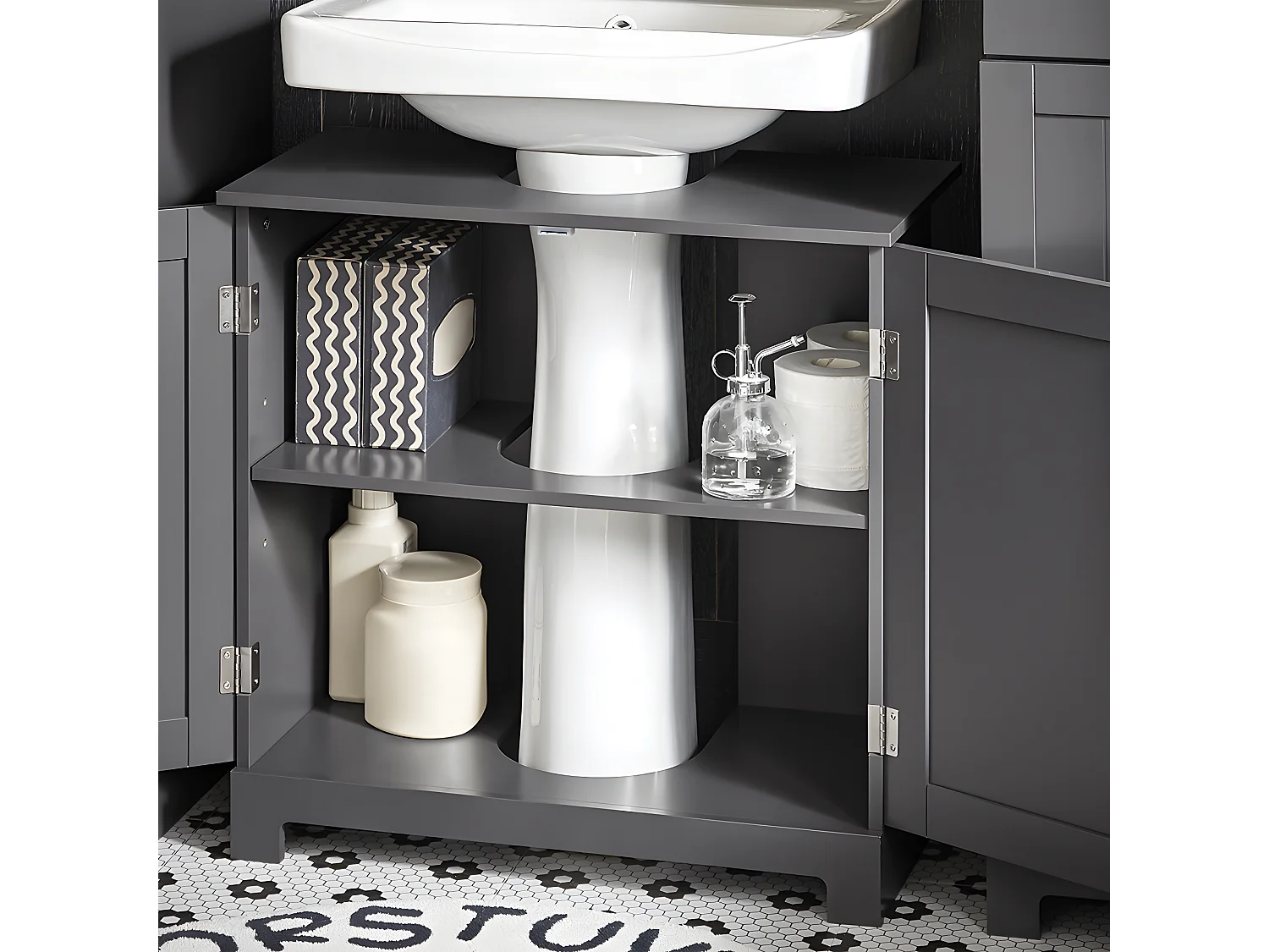 Mobile Sottolavabo Per Bagno Con 2 Ante L60*P30*A60 Cm, BZR18-II-DG SoBuy