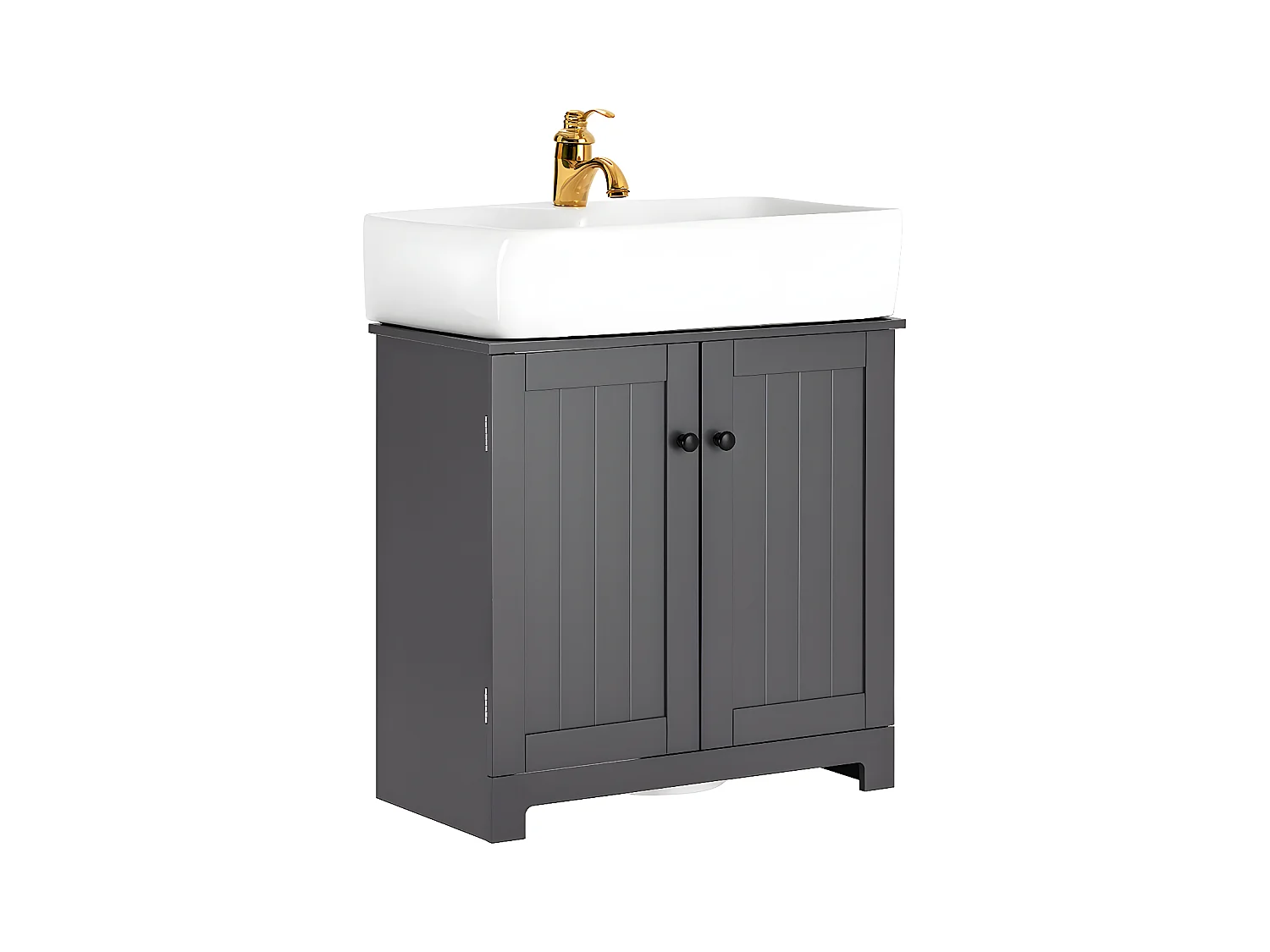 SoBuy BZR18-II-DG Meuble Sous-Lavabo à 2 étages et 2 portes meuble de rangement de salle de bain - L60cm x P30cm x H60cm