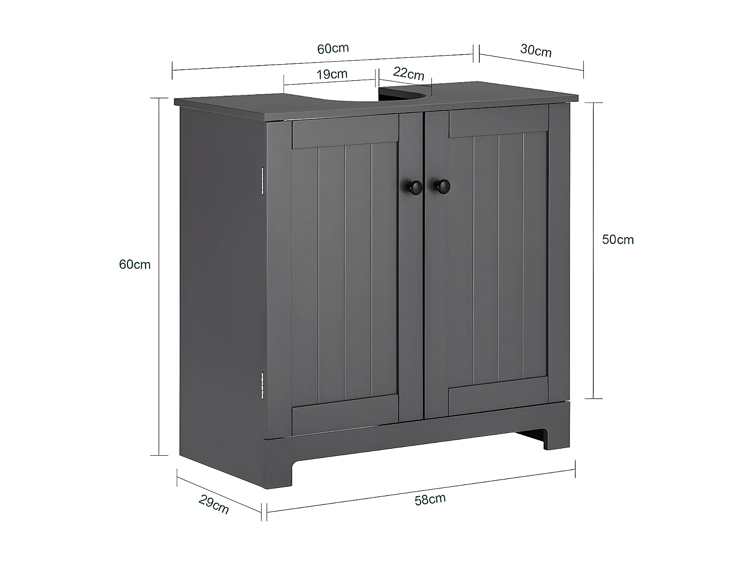 SoBuy BZR18-II-DG Meuble Sous-Lavabo à 2 étages et 2 portes meuble de rangement de salle de bain - L60cm x P30cm x H60cm