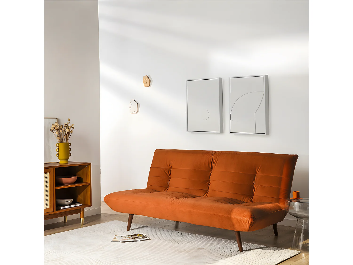 Tommy - Canapé convertible 3 places en velours - Rouille