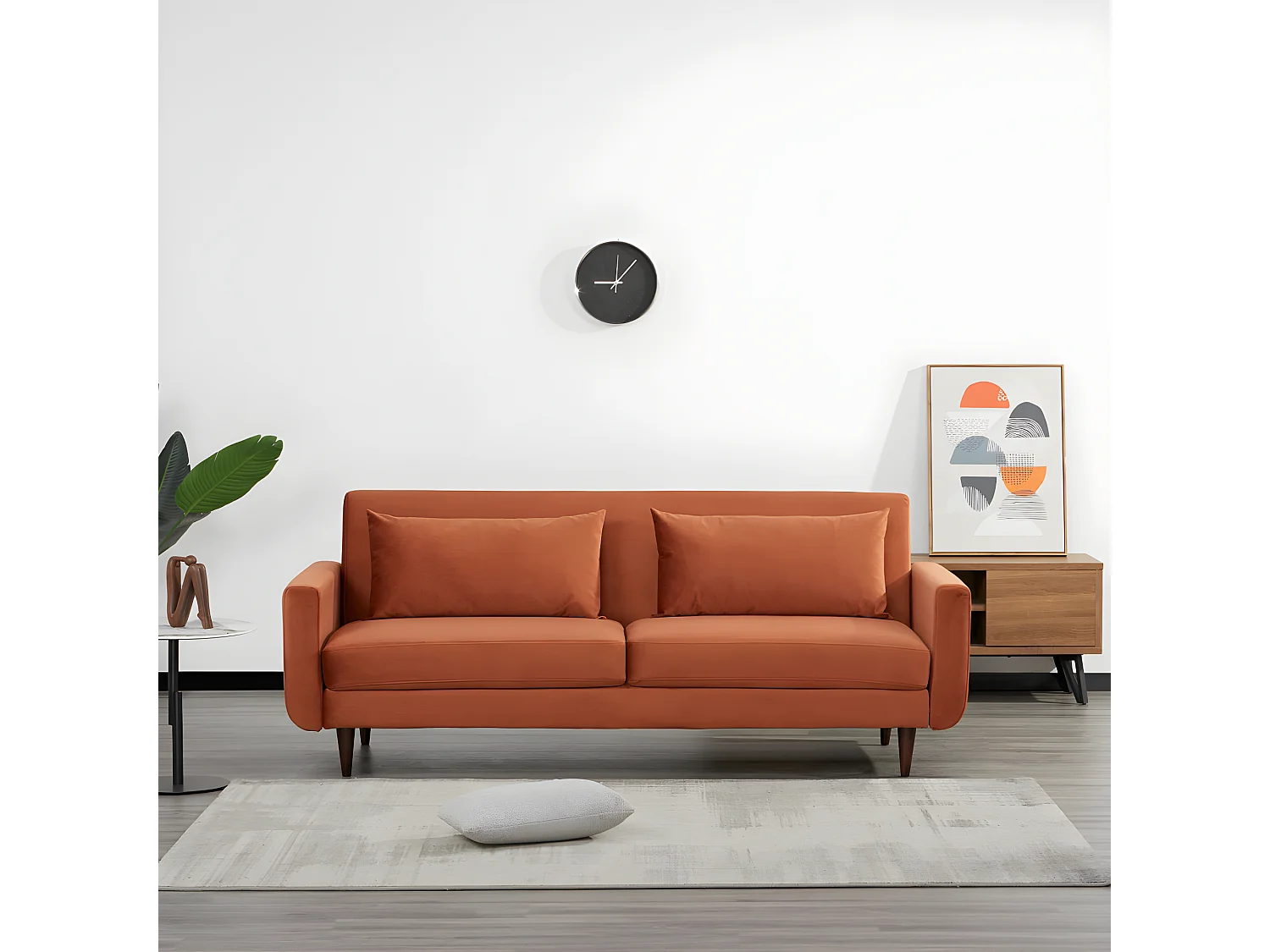 Stay - Canapé convertible 3 places en velours - Rouille