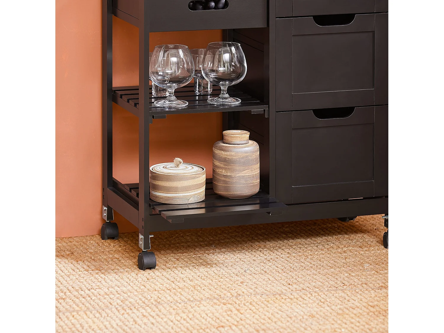 SoBuy FKW79-SCH Chariot de Service Desserte Cuisine à roulettes Table Rangement