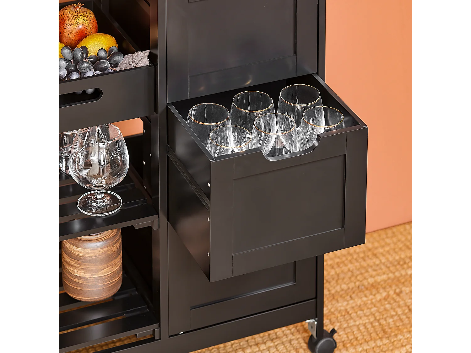 SoBuy FKW79-SCH Chariot de Service Desserte Cuisine à roulettes Table Rangement