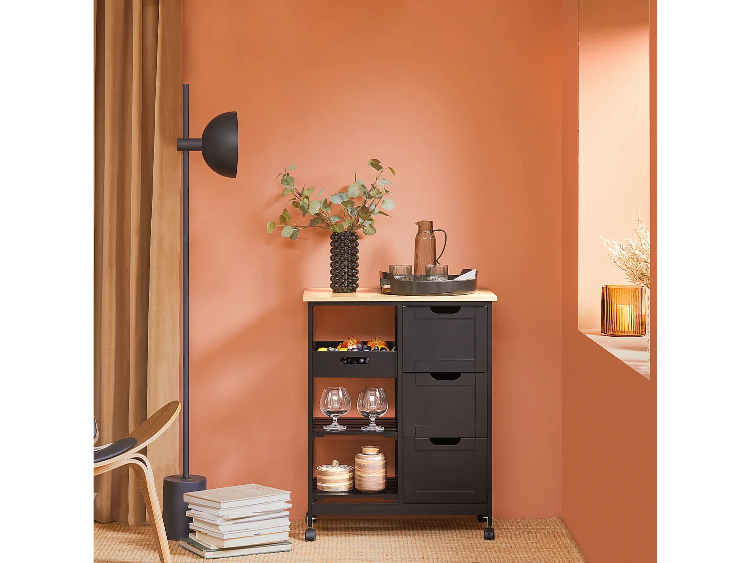 SoBuy FKW79-SCH Chariot de Service Desserte Cuisine à roulettes Table Rangement