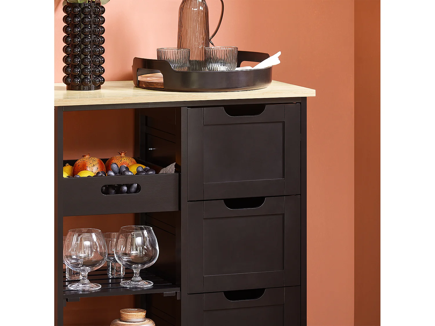 SoBuy FKW79-SCH Chariot de Service Desserte Cuisine à roulettes Table Rangement