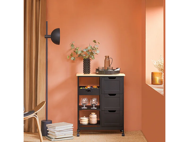 SoBuy FKW79-SCH Chariot de Service Desserte Cuisine à roulettes Table Rangement