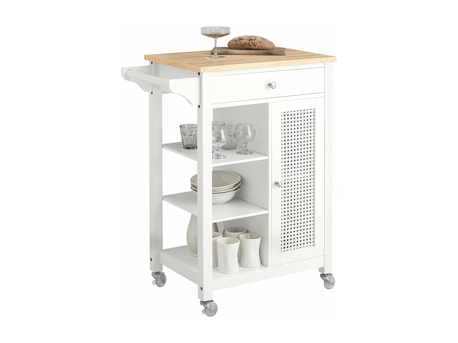 Carrello Cucina Con Cassetti Credenza Cucina Con Ruote Moderno Mobiletto Cucina Salvaspazio Piano Lavoro In Legno L67.5*P40*A87 Cm Bianco FKW46-II-WN SoBuy