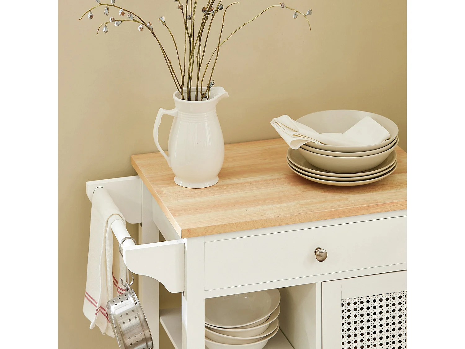 Carrello Cucina Con Cassetti Credenza Cucina Con Ruote Moderno Mobiletto Cucina Salvaspazio Piano Lavoro In Legno L67.5*P40*A87 Cm Bianco FKW46-II-WN SoBuy