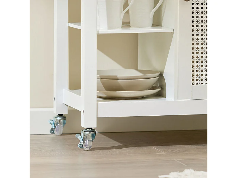 Carrello Cucina Con Cassetti Credenza Cucina Con Ruote Moderno Mobiletto Cucina Salvaspazio Piano Lavoro In Legno L67.5*P40*A87 Cm Bianco FKW46-II-WN SoBuy