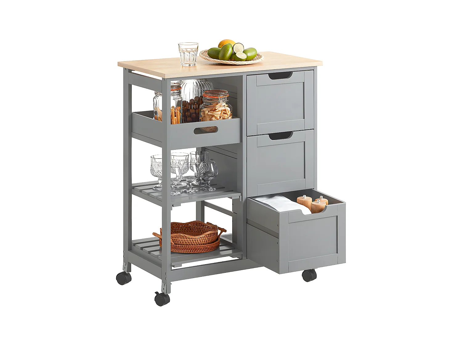 SoBuy FKW79-HG Chariot de Service Desserte de Cuisine à Roulettes Table Roulante Meuble de Rangement pour Cuisine et Salon L67Xp37xH84,5cm