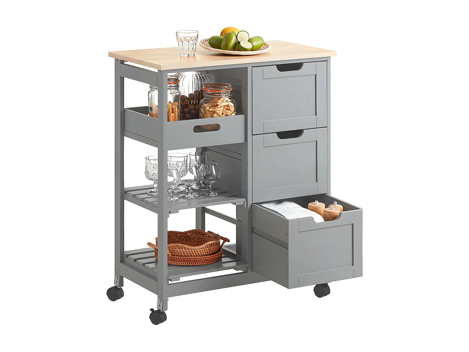 SoBuy armário de cozinha, carrinho de cozinha, carrinho de cozinha com rodas FKW79-HG